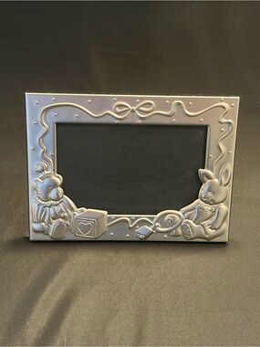 Vintage Fetco Silver Tone Nursery Baby Photo Frame Teddy Bear & Bunny
